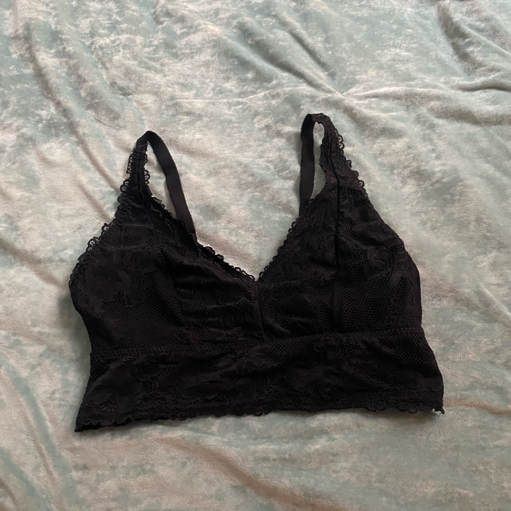 Savage X Fenty black lace triangle longline bralette 1x